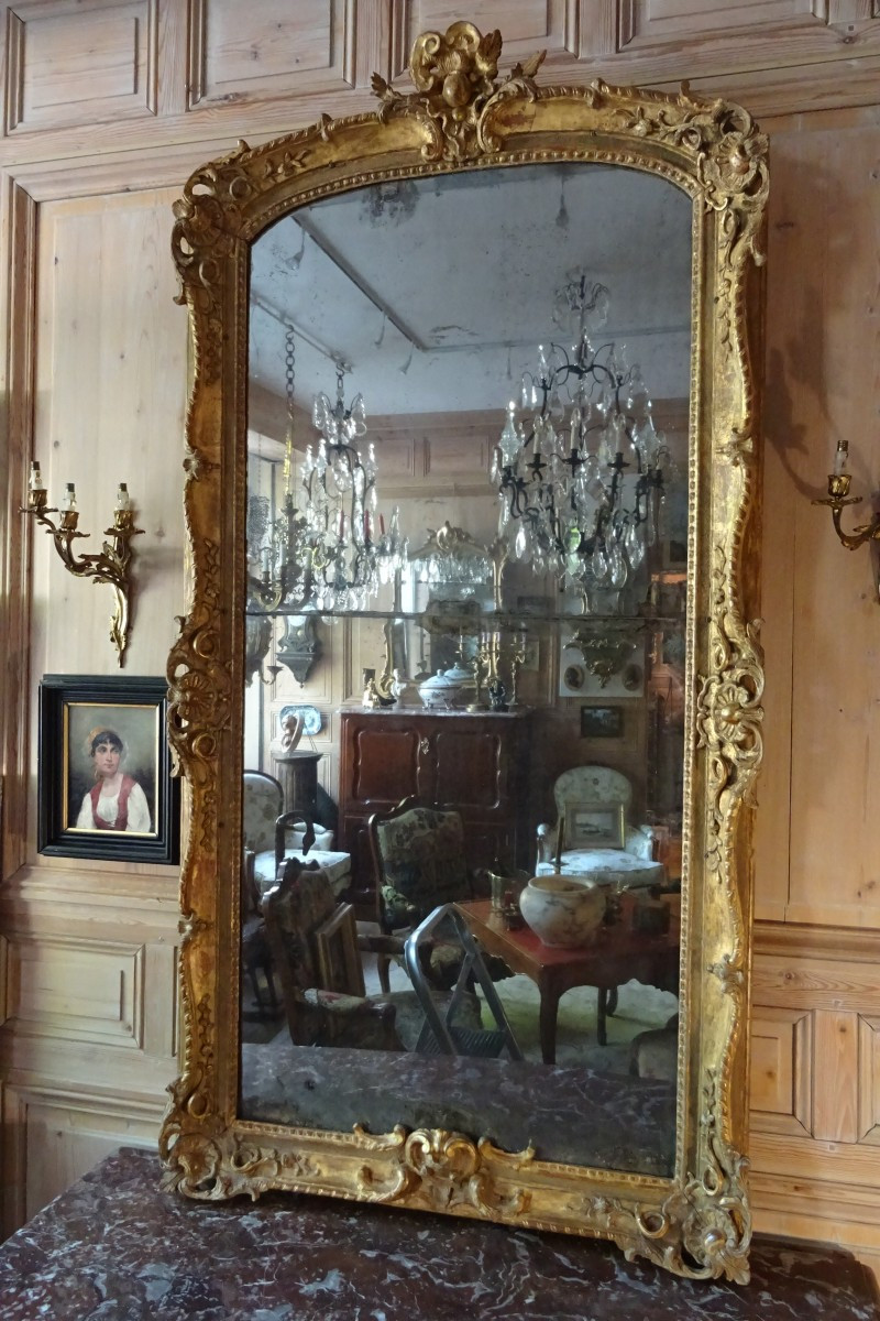 Large Gilded Carved Wood Entre-deux Mirror, Regency Period-photo-8