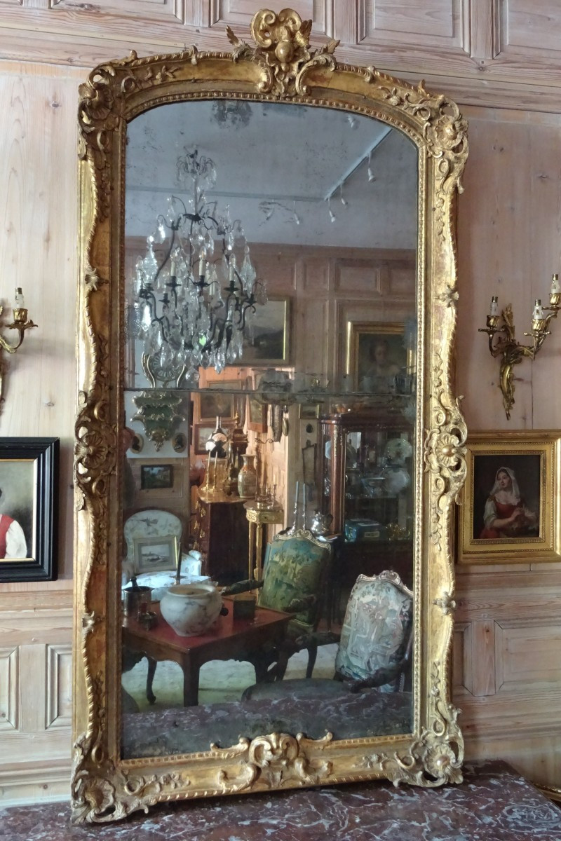 Large Gilded Carved Wood Entre-deux Mirror, Regency Period