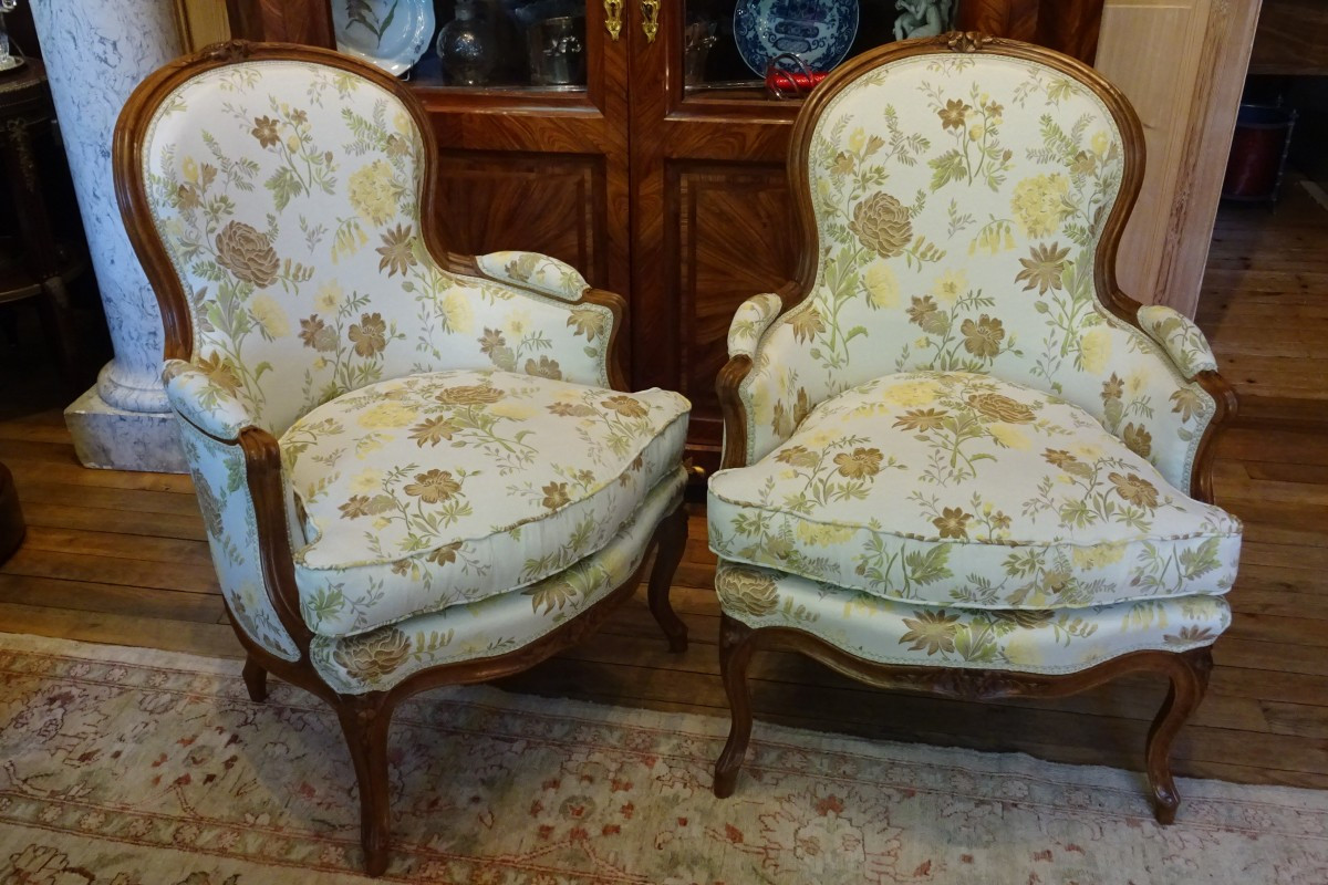 Pair Of Louis XV Period Bergères Stamped J Lechartier-photo-2