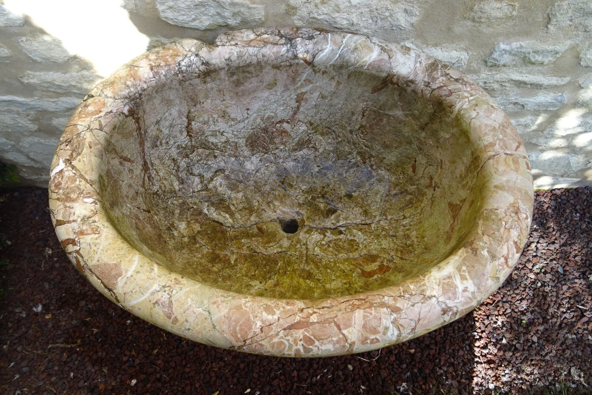 Vasque, fontaine sur pied en marbre d'époque XVIII ème-photo-3