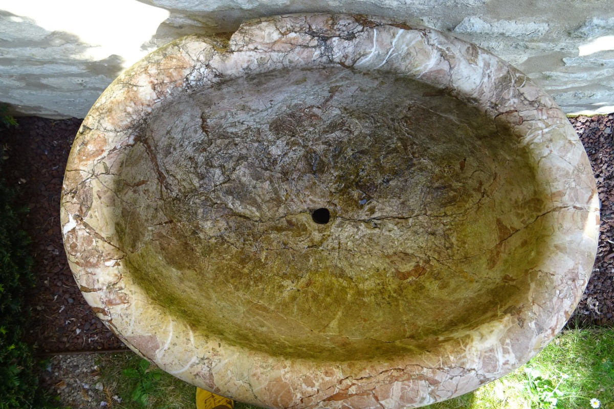 Vasque, fontaine sur pied en marbre d'époque XVIII ème-photo-4