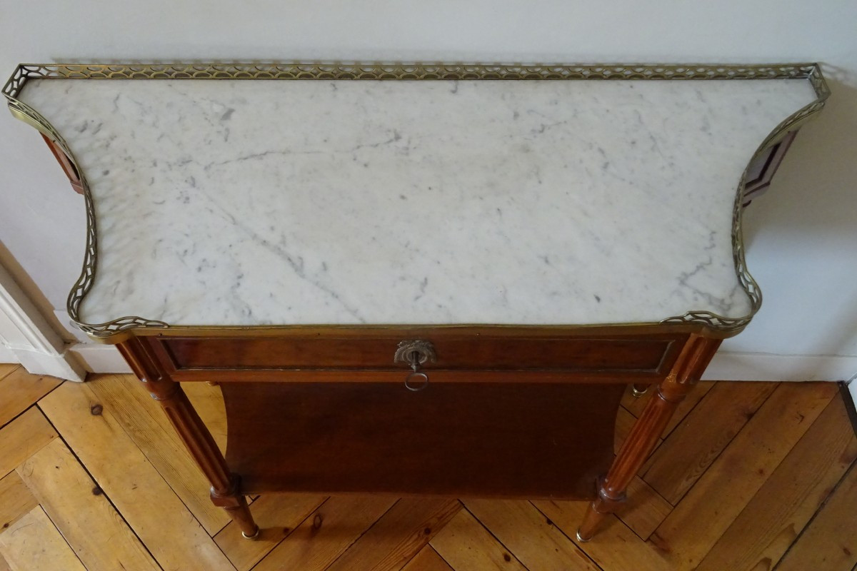 Console en acajou moucheté d'époque Louis XVI-photo-4