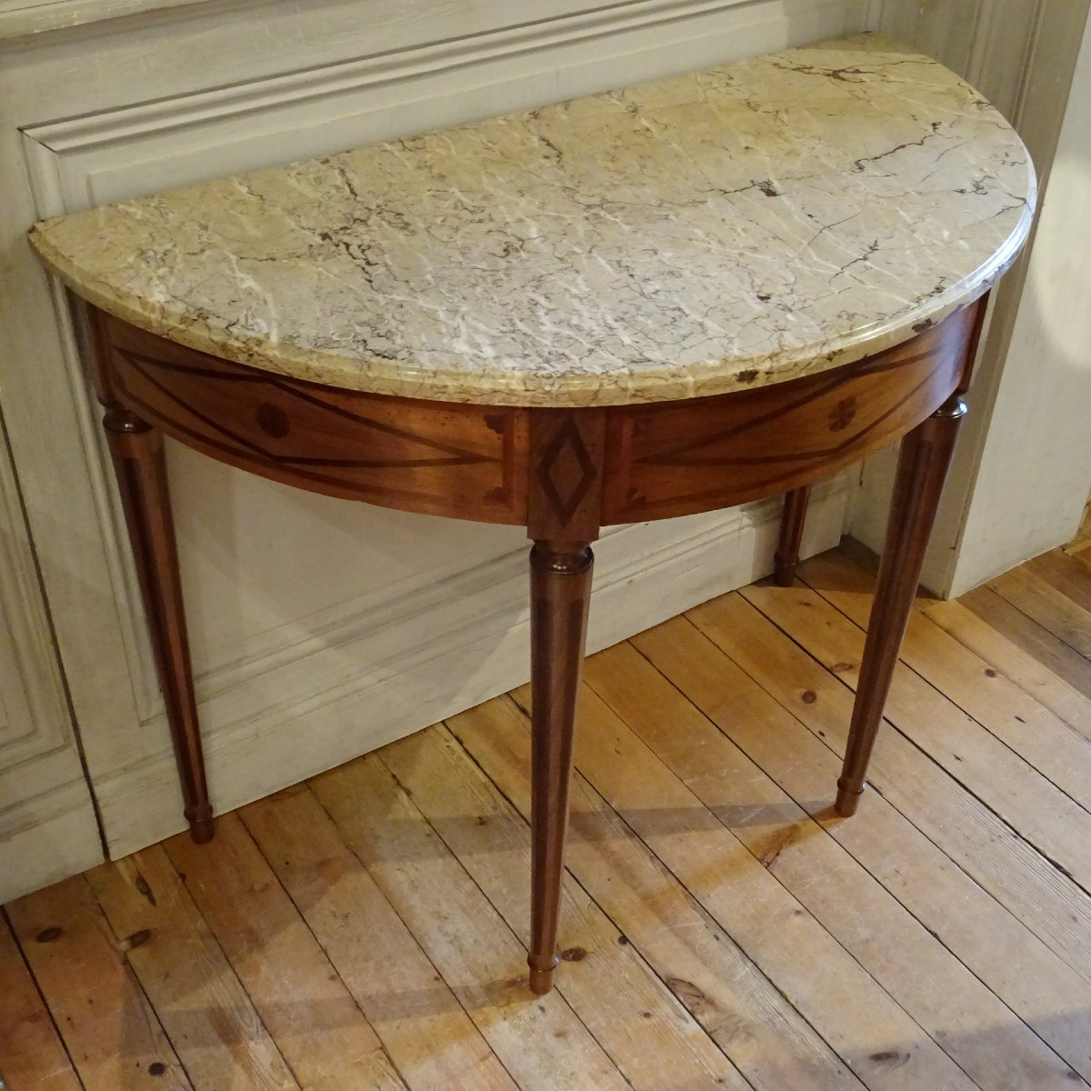 Louis XVI Period Walnut Half-moon Console Table-photo-2