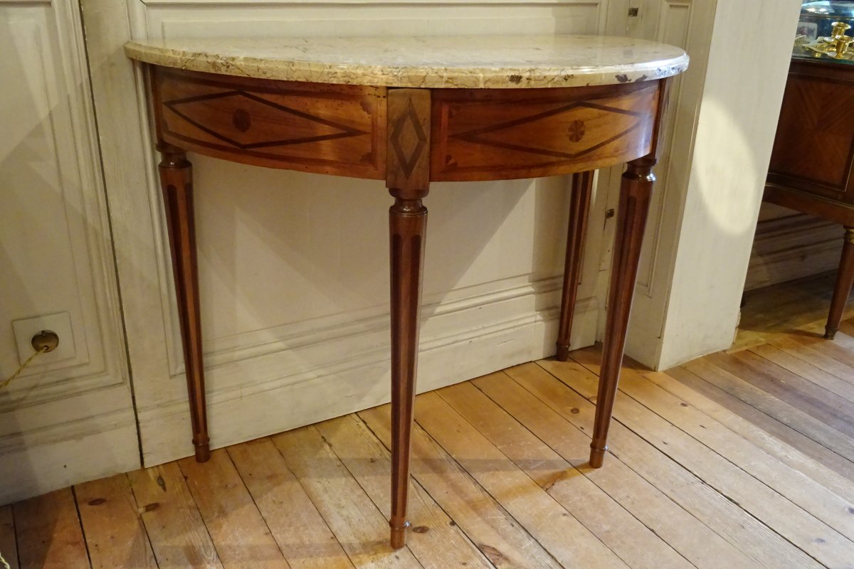 Louis XVI Period Walnut Half-moon Console Table-photo-3