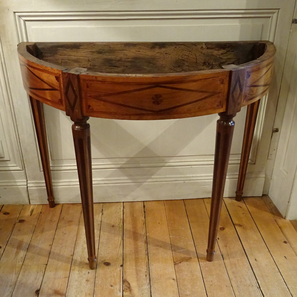 Louis XVI Period Walnut Half-moon Console Table-photo-1