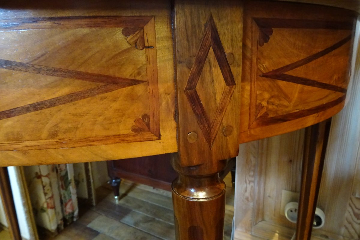 Louis XVI Period Walnut Half-moon Console Table-photo-5