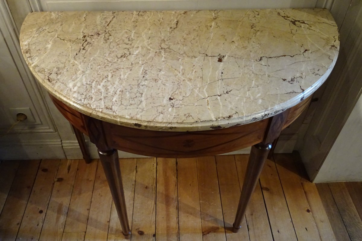 Louis XVI Period Walnut Half-moon Console Table-photo-7