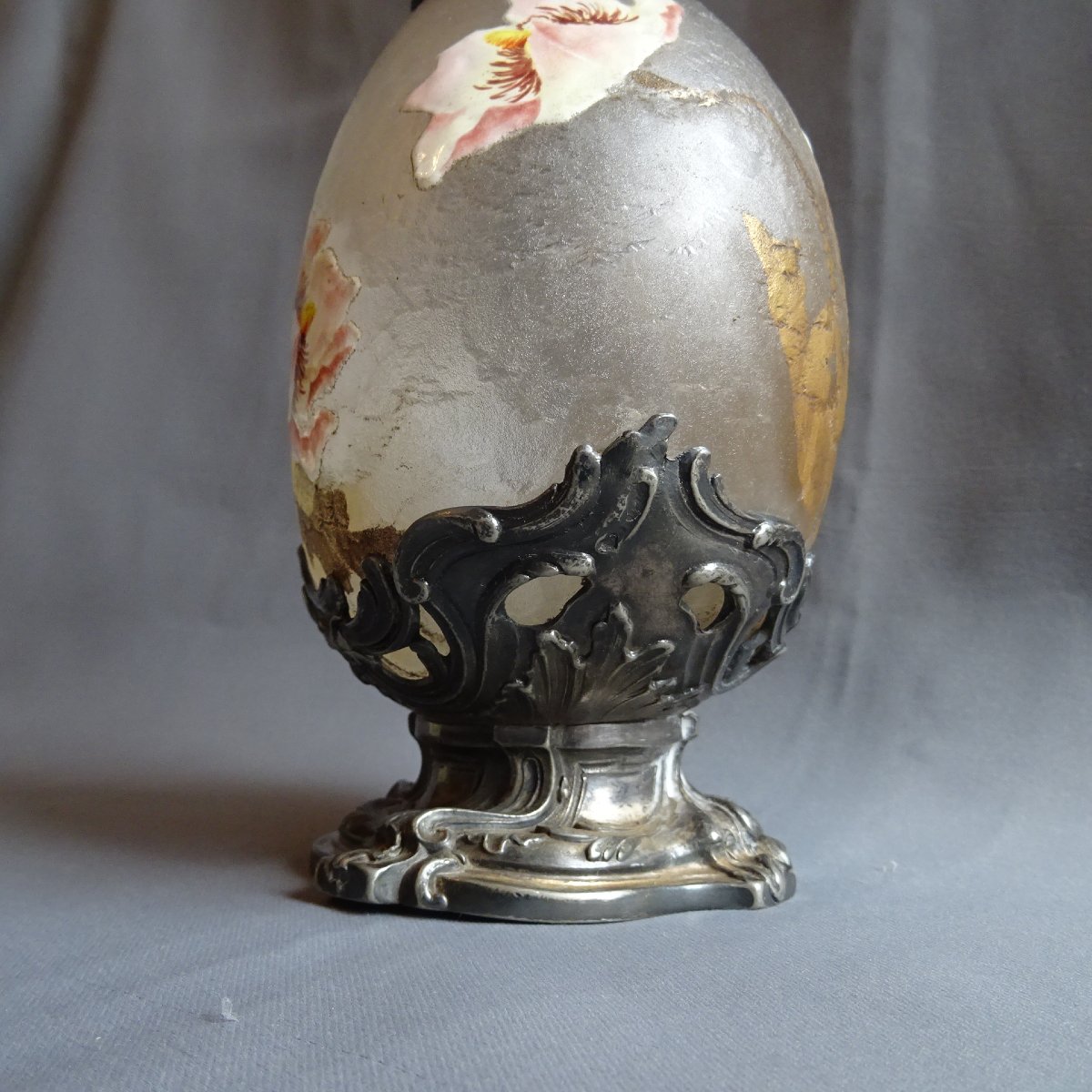 Frosted, Enameled Glass Carafe By Victor Saglier, Late 19th Century-photo-4