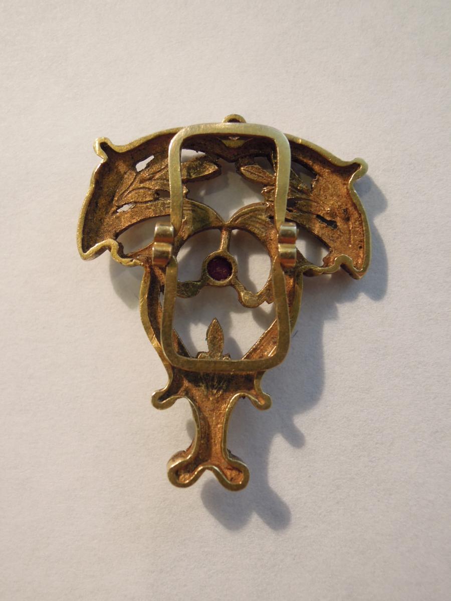 Passant ou anneau de foulard Art Nouveau en or massif-photo-2
