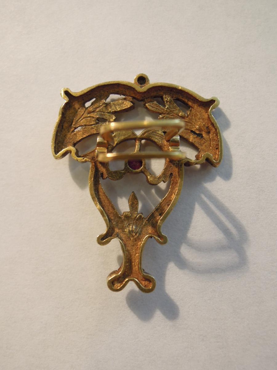 Passant ou anneau de foulard Art Nouveau en or massif-photo-3