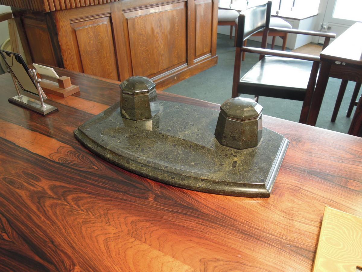 Important Brescia Verde Marble Inkwell Art Deco