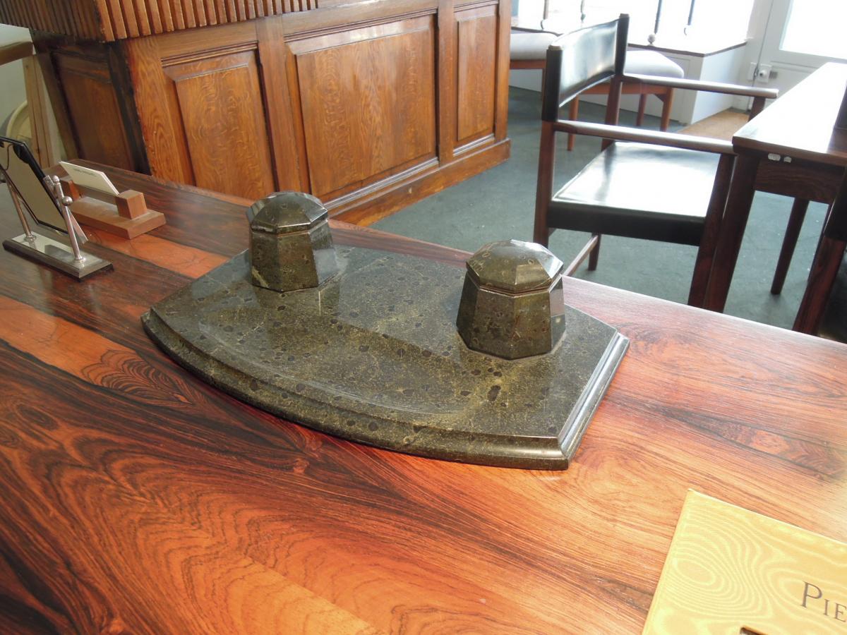 Important Brescia Verde Marble Inkwell Art Deco-photo-2