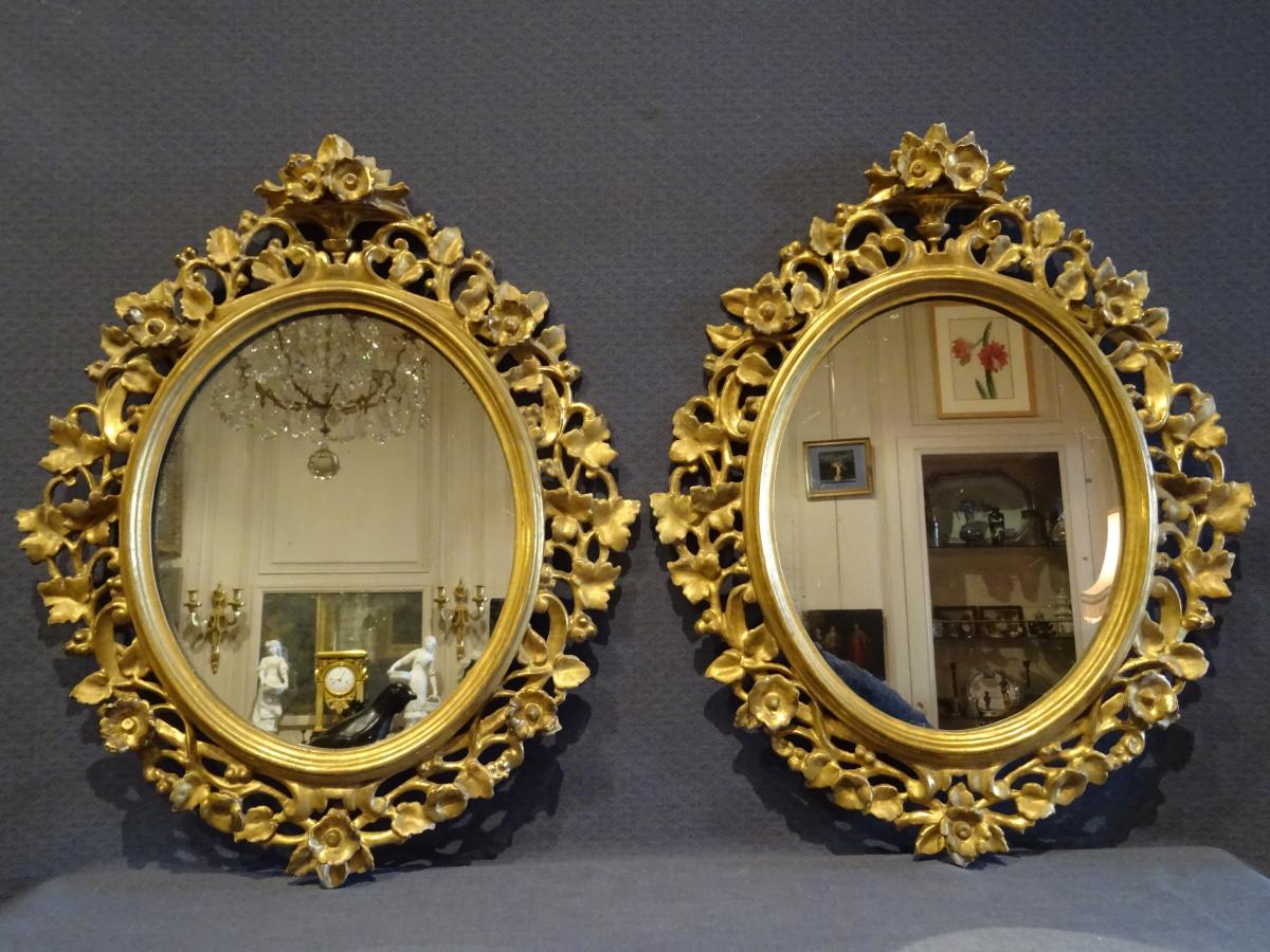 Paire de miroirs en bois doré XIX eme-photo-3