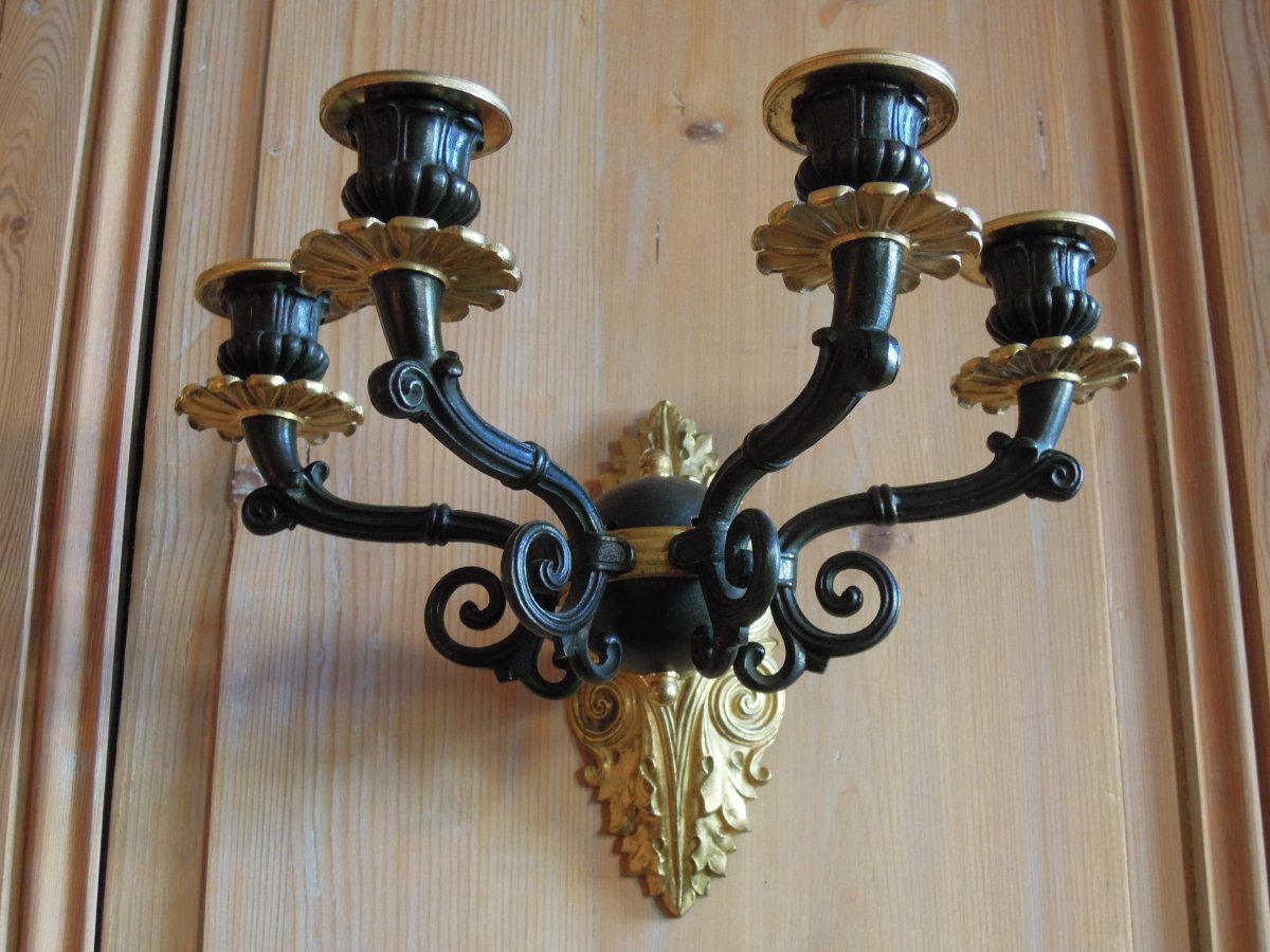 Paire d'appliques en bronze doré, époque Restauration-photo-2