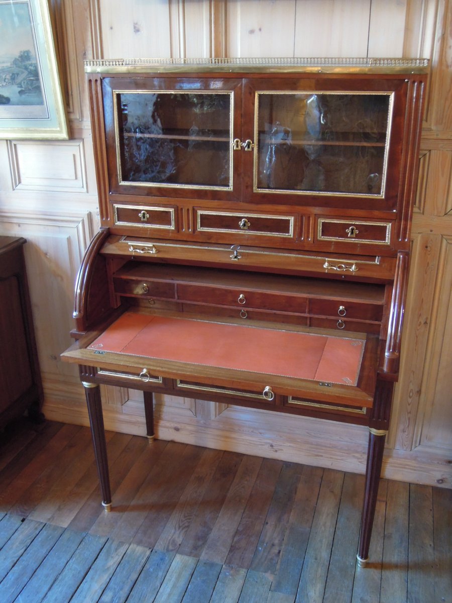 Mahogany Cylinder Desk With Showcase, Louis XVI Period-photo-2