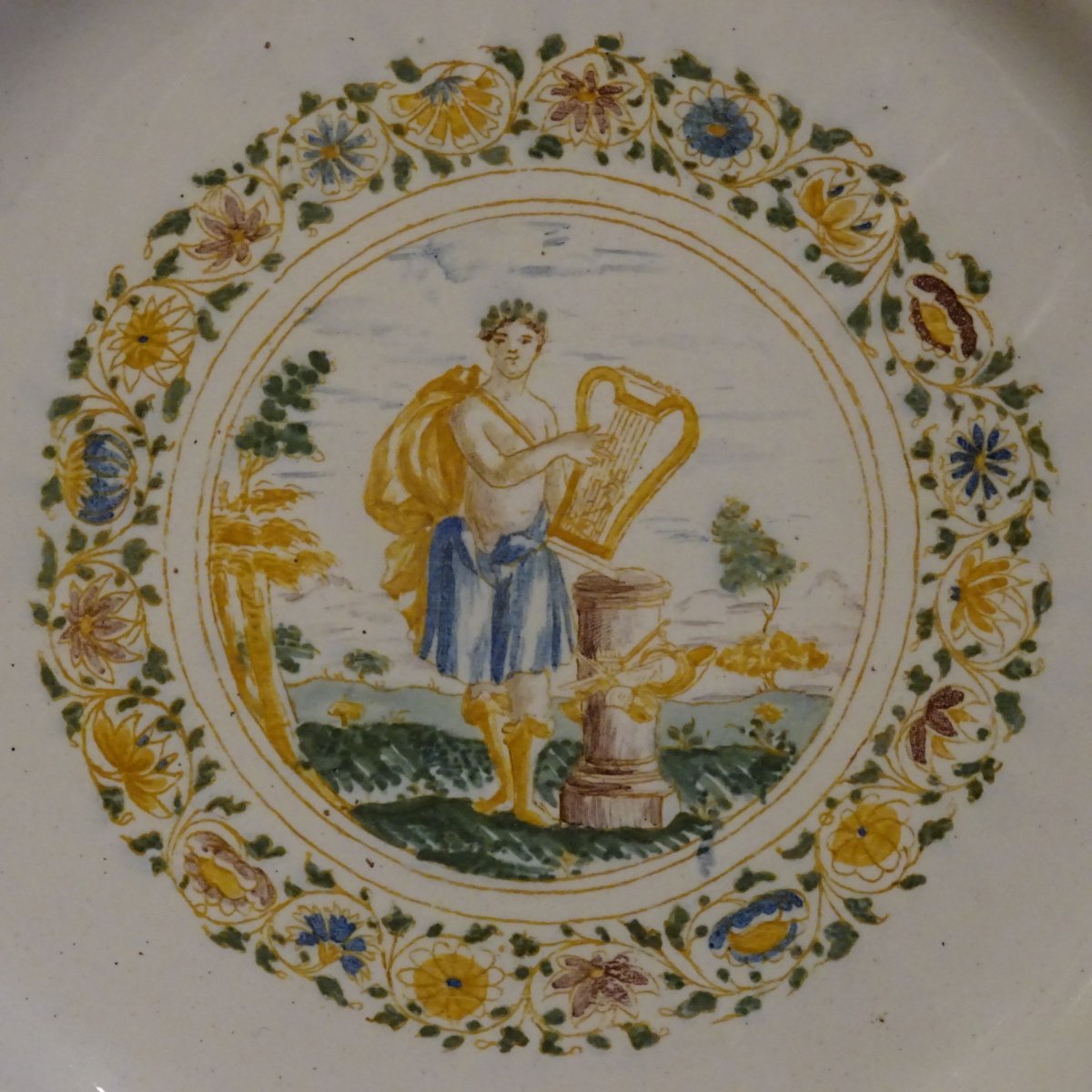 Pair Of Moustiers  Earthenware Plates With Central Medallion-photo-4