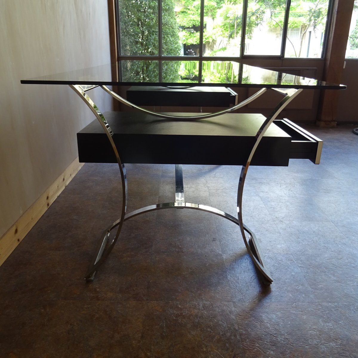 Desk In Chromed Steel And Leather Boxes France 1960 -70-photo-4