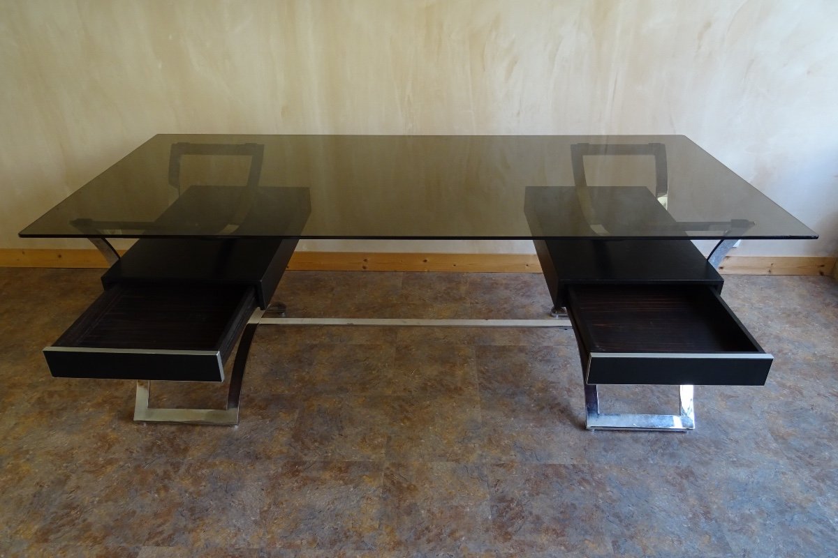 Desk In Chromed Steel And Leather Boxes France 1960 -70-photo-6