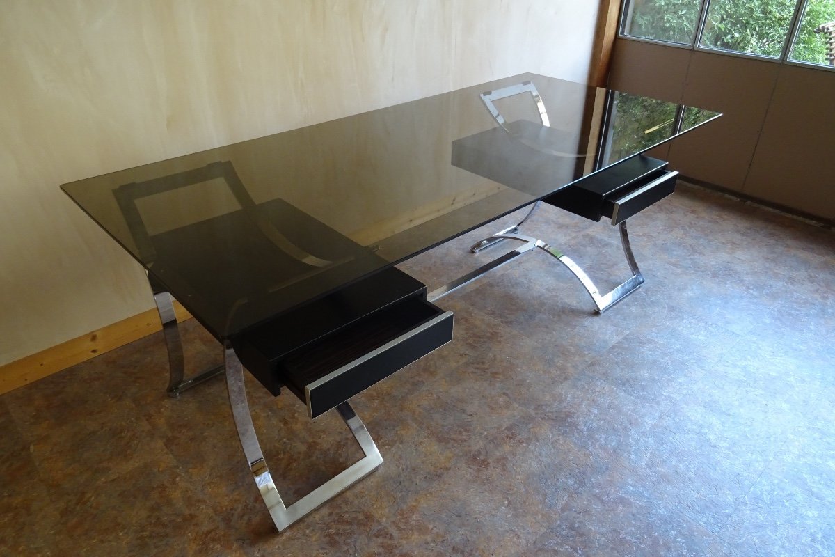 Desk In Chromed Steel And Leather Boxes France 1960 -70-photo-8