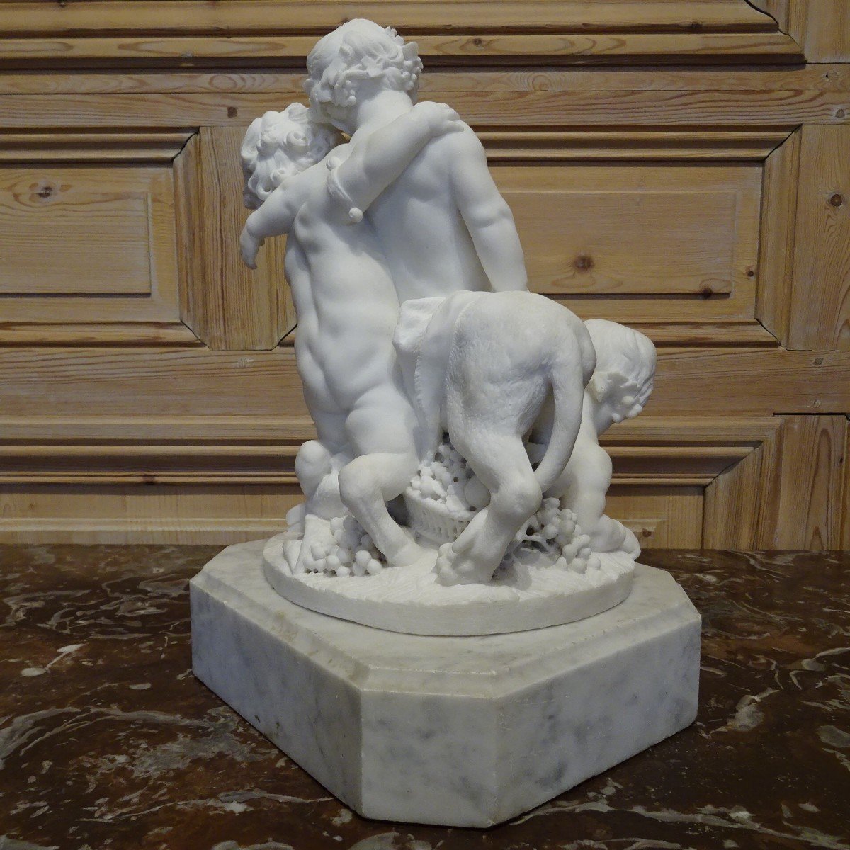 Bacchus et deux faunes en marbre blanc XIX ème-photo-2