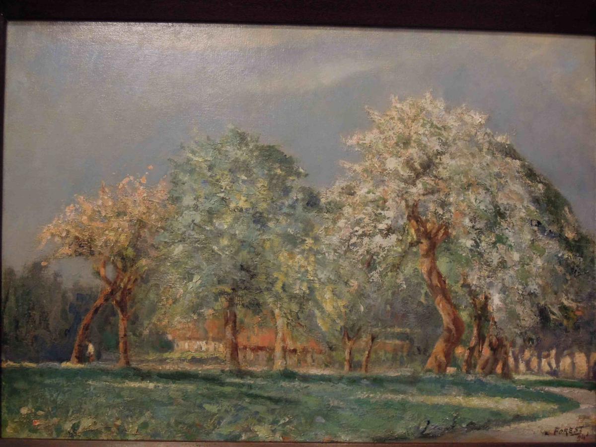 Oil On Canvas : Orchard In Front Of A Farm By Forest-photo-2