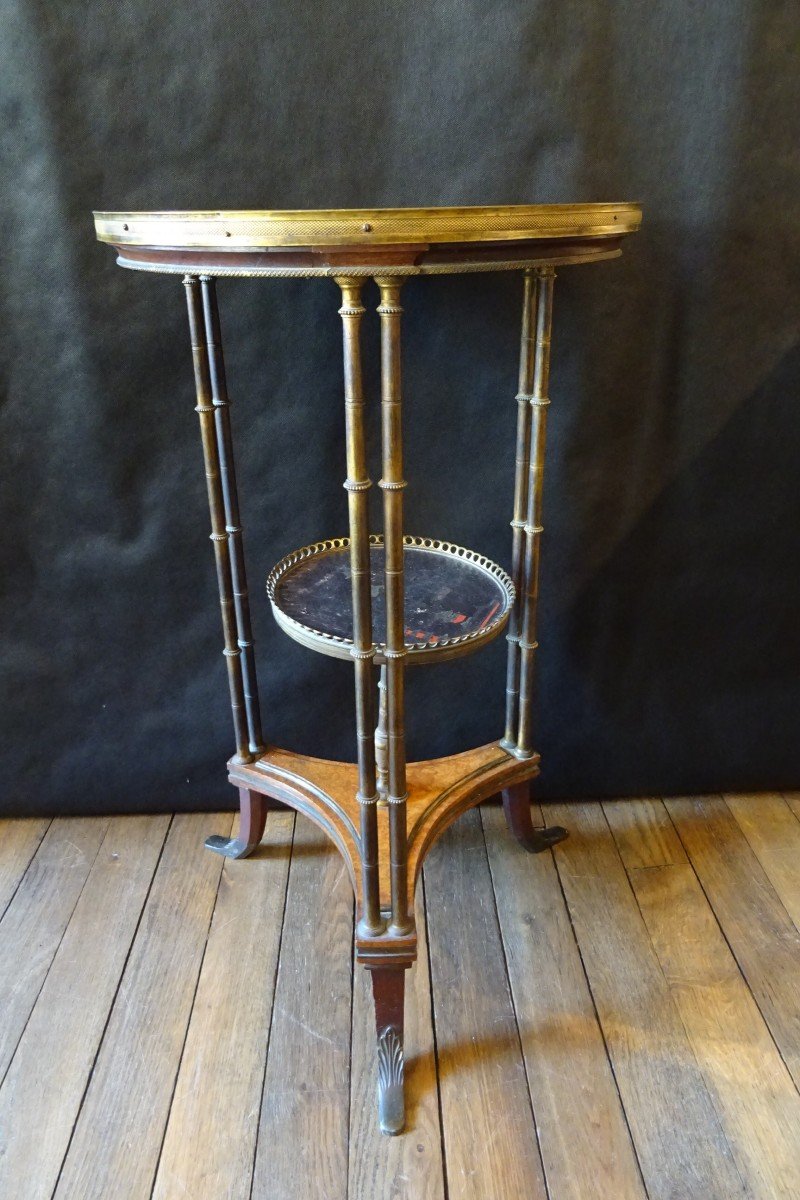 Pedestal Table In Mahogany, Gilded Bronze, Lacquer In The Style Of China And Cedar Burl XIX Th-photo-3