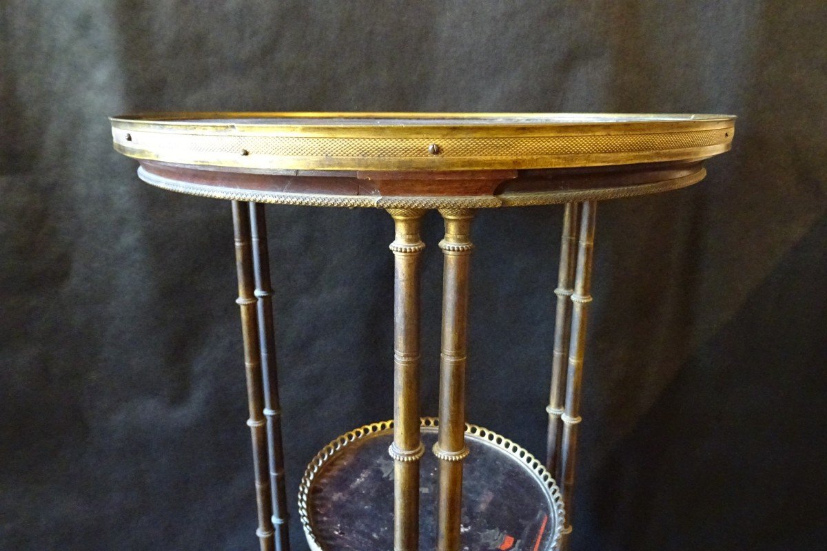 Pedestal Table In Mahogany, Gilded Bronze, Lacquer In The Style Of China And Cedar Burl XIX Th-photo-1