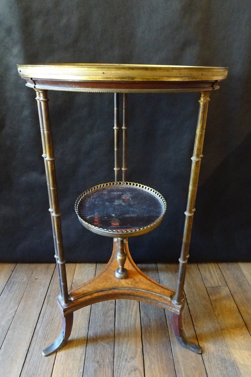 Pedestal Table In Mahogany, Gilded Bronze, Lacquer In The Style Of China And Cedar Burl XIX Th