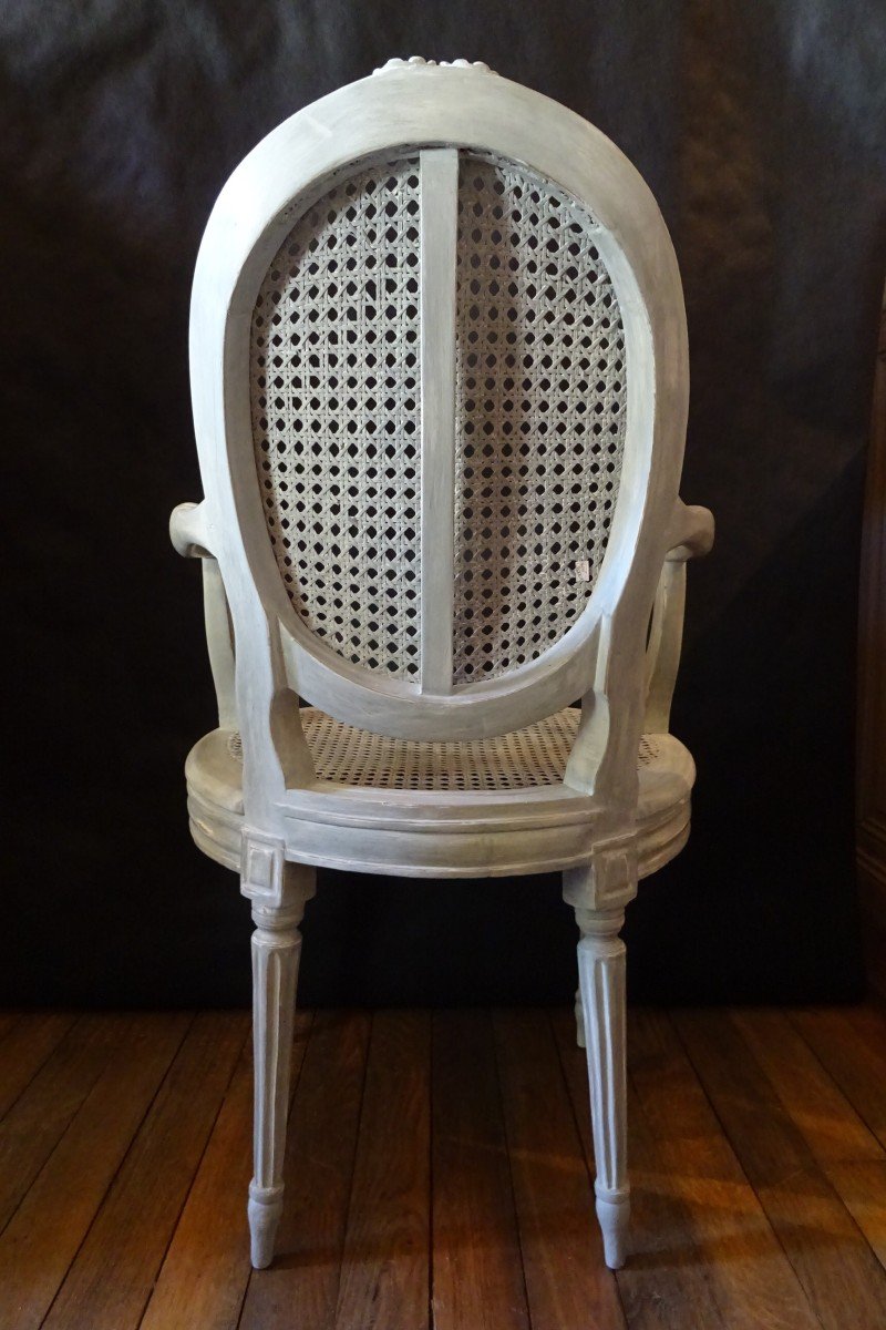 Louis XVI Period Office Armchair In Lacquered Wood-photo-3