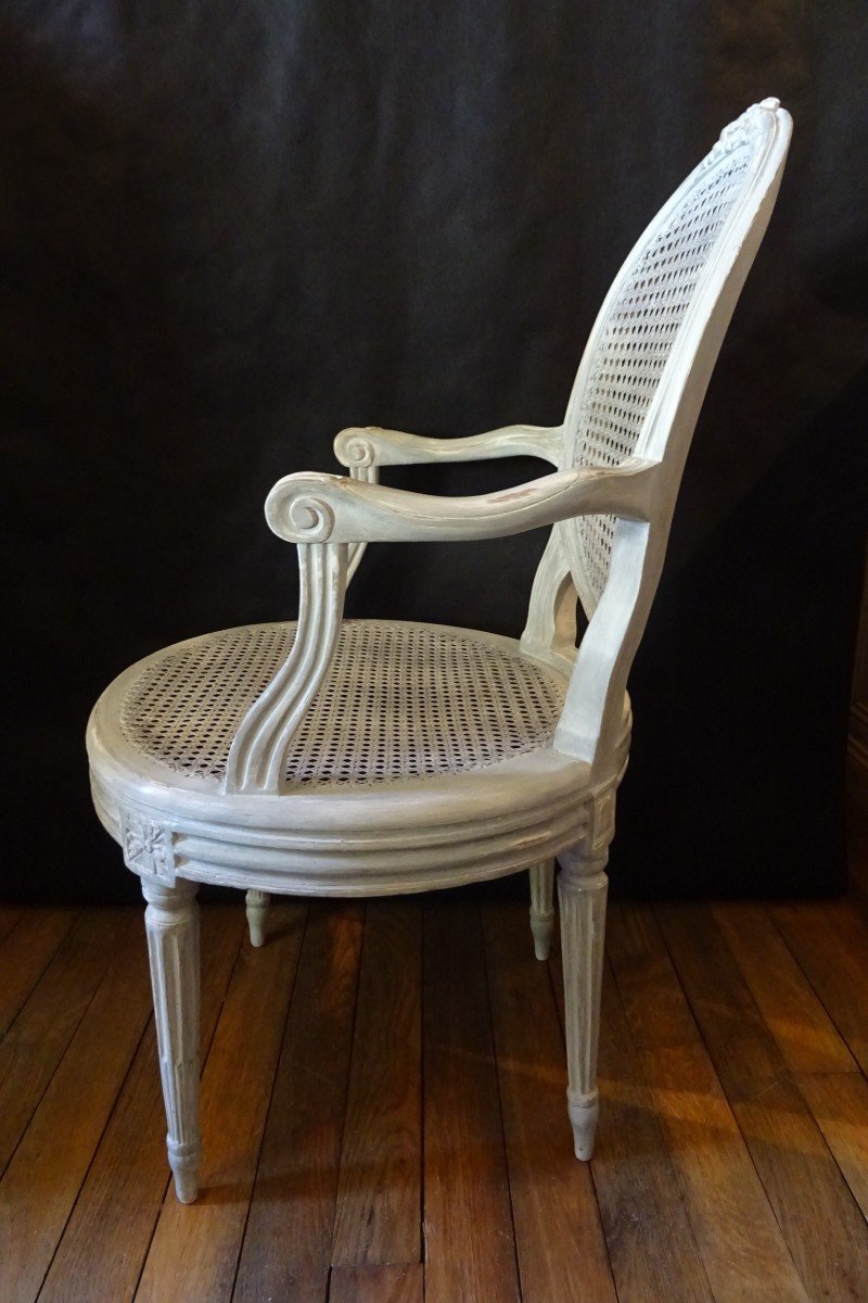 Fauteuil de bureau d'époque Louis XVI en bois laqué-photo-4