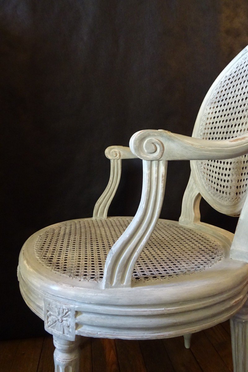 Louis XVI Period Office Armchair In Lacquered Wood-photo-3
