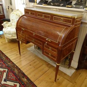 L XVI Period Speckled Mahogany Cylinder Desk Stamped Molitor