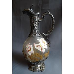 Frosted, Enameled Glass Carafe By Victor Saglier, Late 19th Century