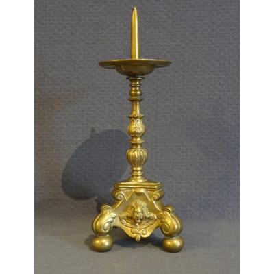 XVIIth Candlestick In Melted Brass