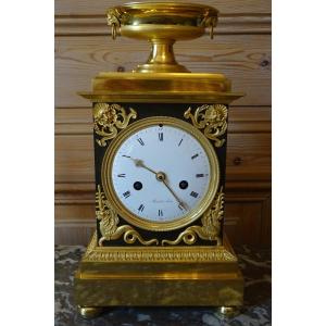 Empire Clock In Patinated And Gilded Bronze Signed Mesnil