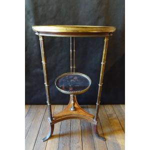 Pedestal Table In Mahogany, Gilded Bronze, Lacquer In The Style Of China And Cedar Burl XIX Th