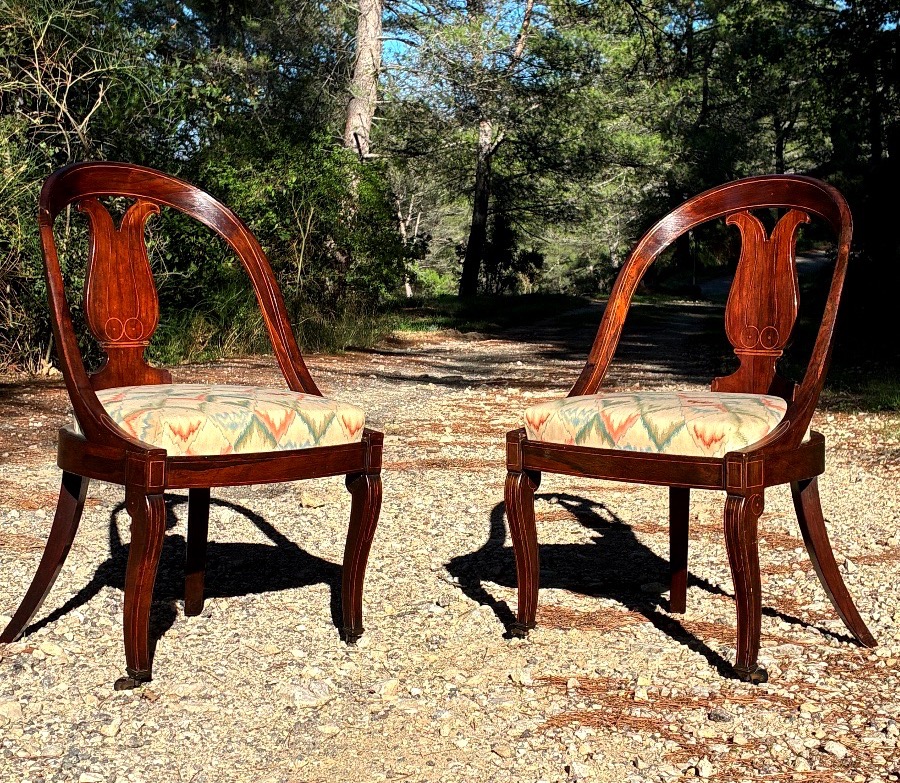 Paire de chaises à châssis d’époque Charles X à rapprocher des productions de Jeanselme 