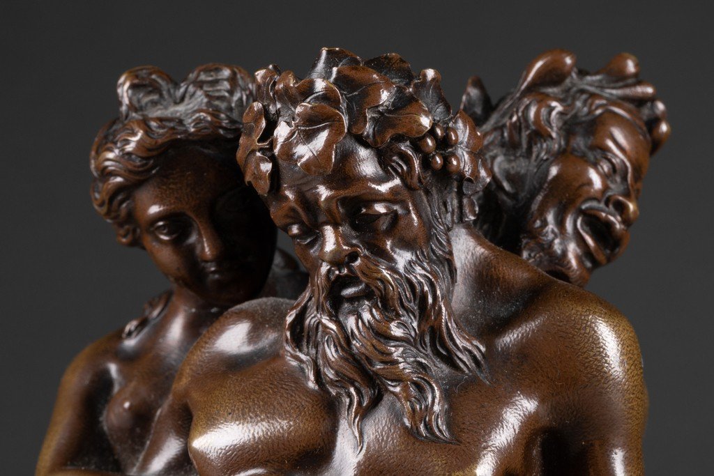Bacchus Ivre, Silène Et Bacchante - Bronze Patiné XIXème-photo-3