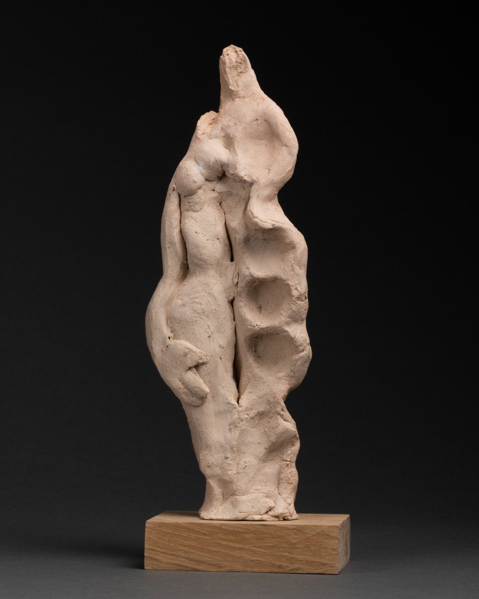 André Belo (1908-1976) - Couple Stylisé, Terre Cuite Blanche, Vers 1960.