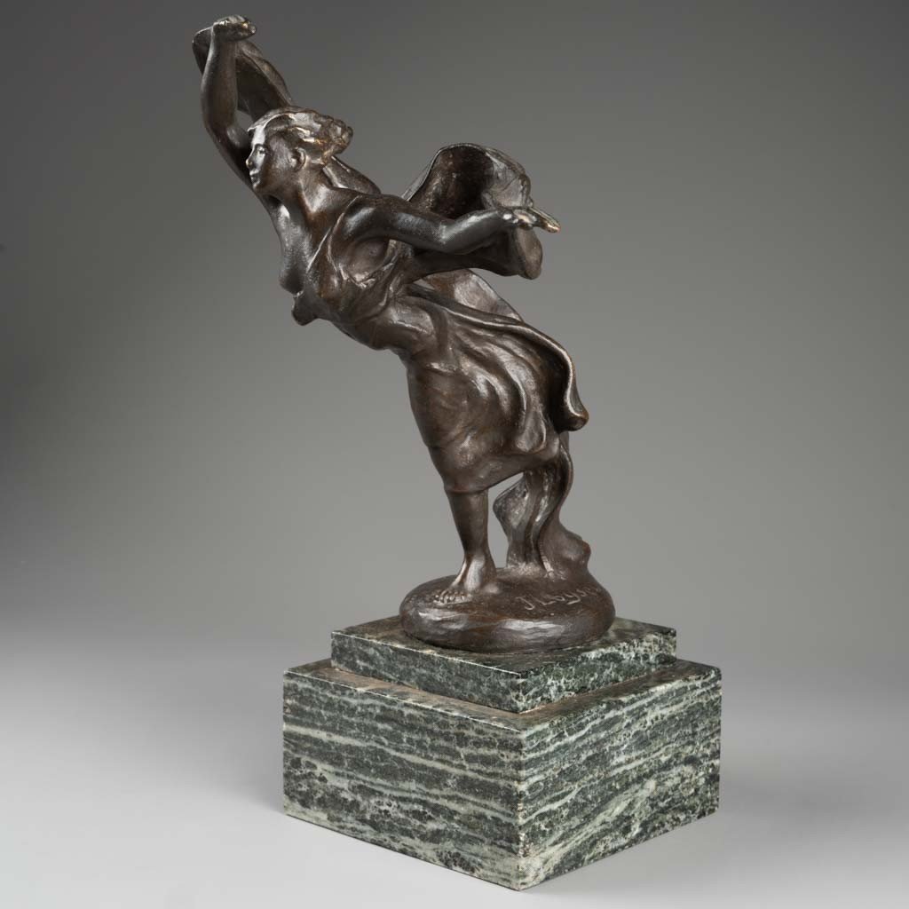 J.Loysel : Danseuse Au Voile En Bronze Patiné (probablement Loïe Fuller), Fonte L.Gatti-photo-3