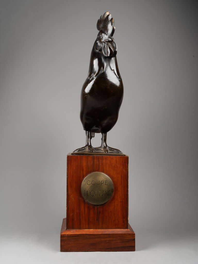 Cm Rispal - The Rooster - Patinated Bronze, Art Deco Period.-photo-3