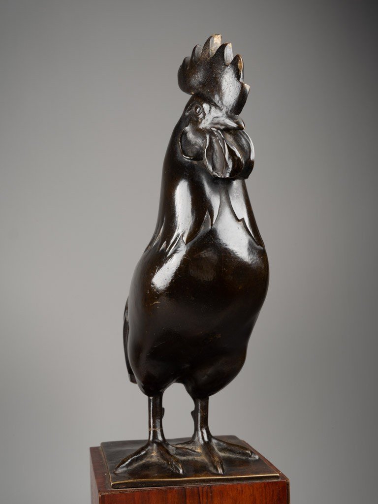 Cm Rispal - The Rooster - Patinated Bronze, Art Deco Period.-photo-5