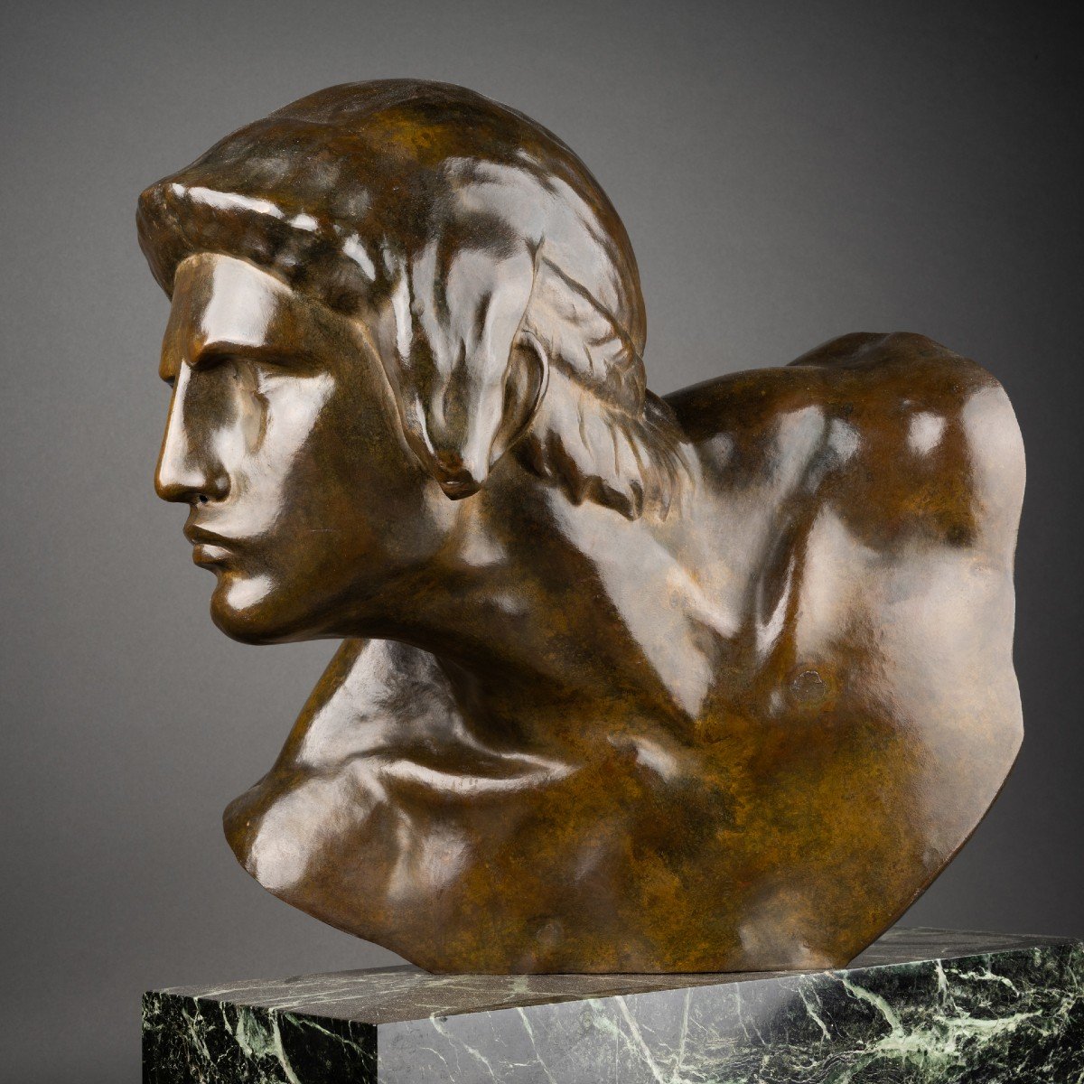 Constant Roux (1865-1942) Buste De Gladiateur, Bronze Patiné, Période Art Déco.-photo-4