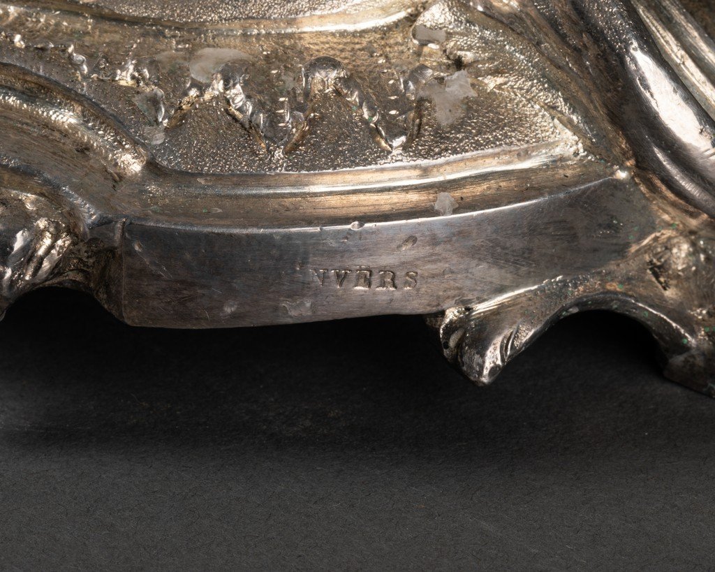 Paire De Chandeliers En Bronze Argentés - Estampillés 'anvers' - Fin Du XIXème.-photo-5