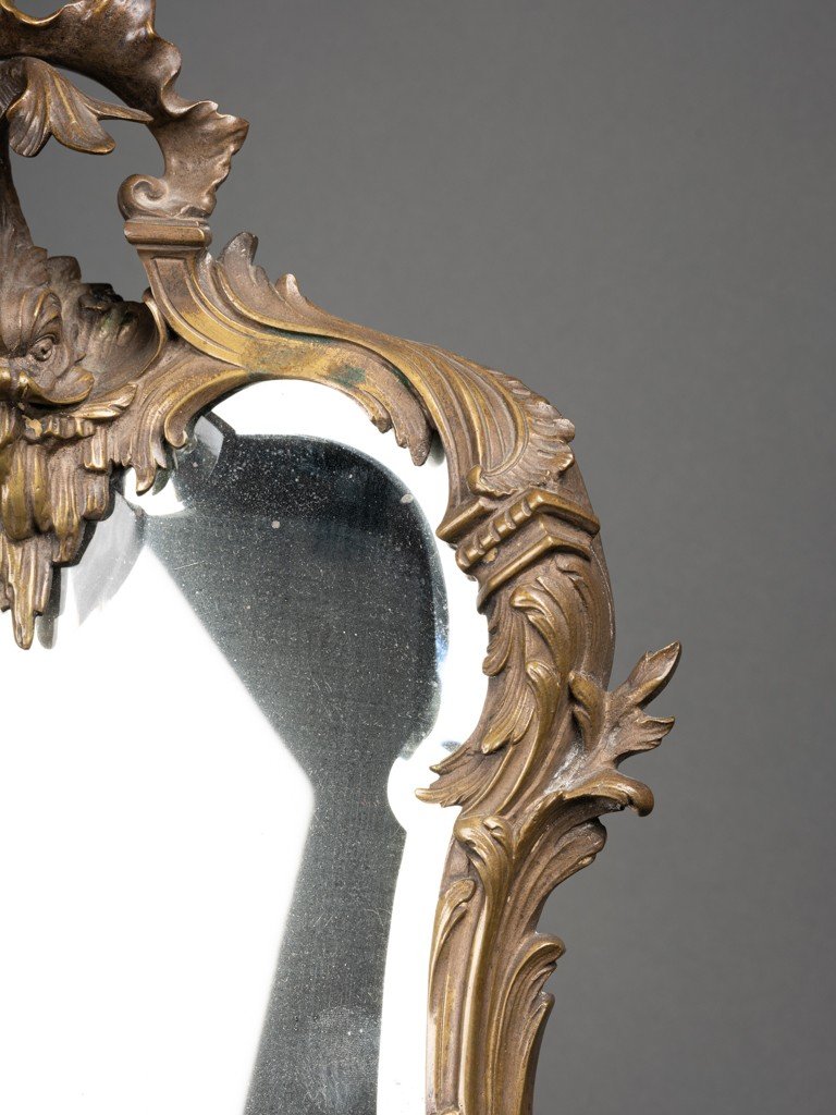 Beveled Bronze  Mirror, Dolphin Decor, Scrolls And Plants Motifs - End Of  XIX Th Century-photo-4