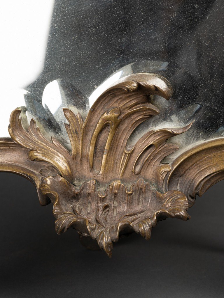 Beveled Bronze  Mirror, Dolphin Decor, Scrolls And Plants Motifs - End Of  XIX Th Century-photo-2