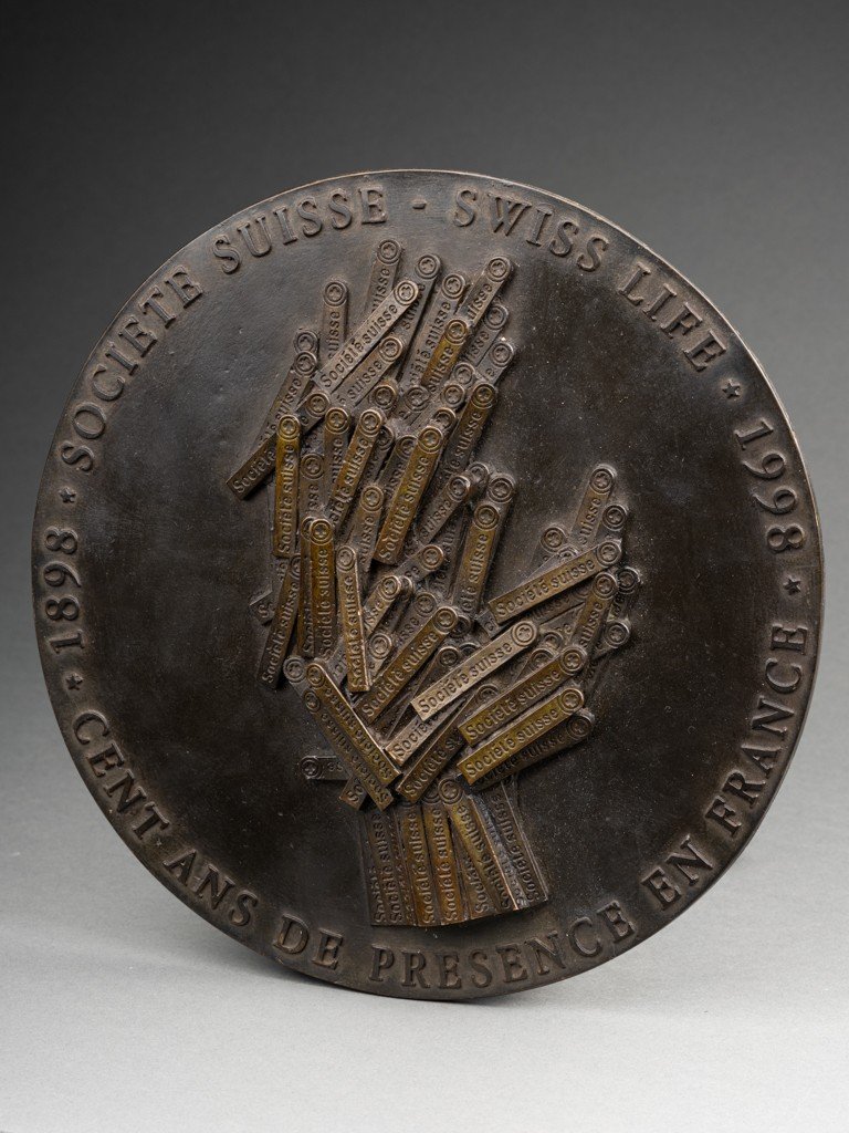 Arman 'the Outstretched Hand' - Patinated Bronze Medallion-photo-2