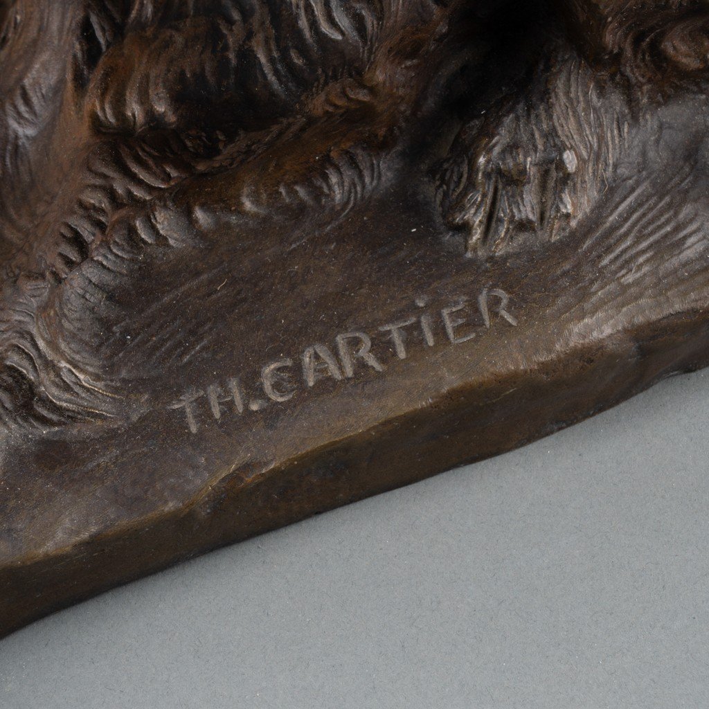 Thomas François Cartier (1879-1936): "seated Briard", Patinated Bronze Sculpture , Early XXth C-photo-1