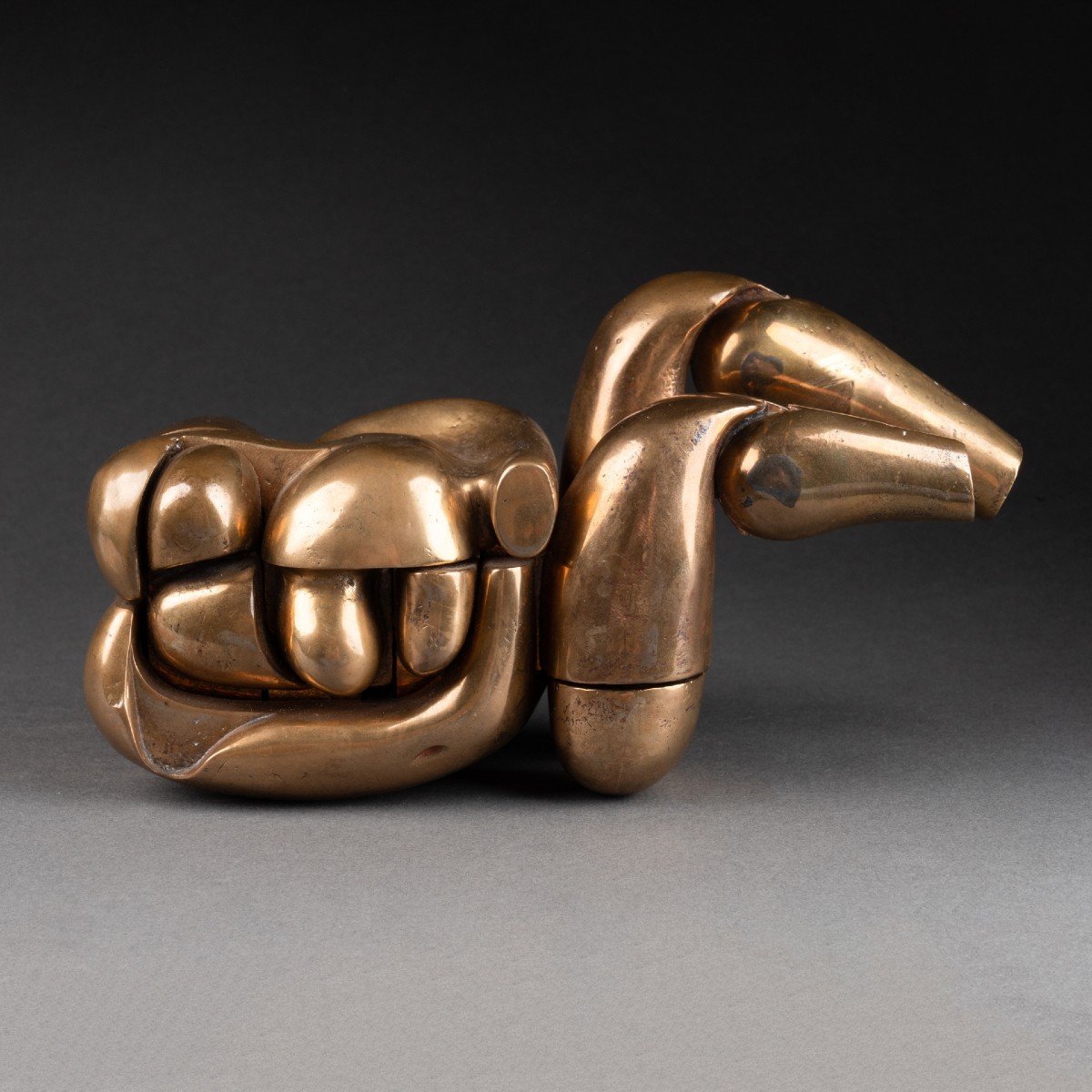 Miguel Berrocal (1933-2006) 'maria De La O' Puzzle Sculpture In Polished Bronze.-photo-1