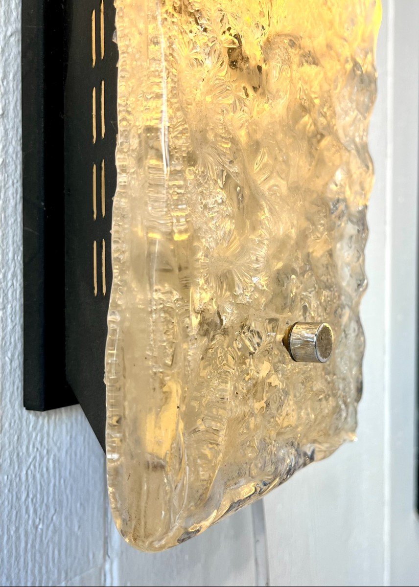 Large Glass And Black Lacquered Metal Wall Lamp, Circa 1970-photo-3